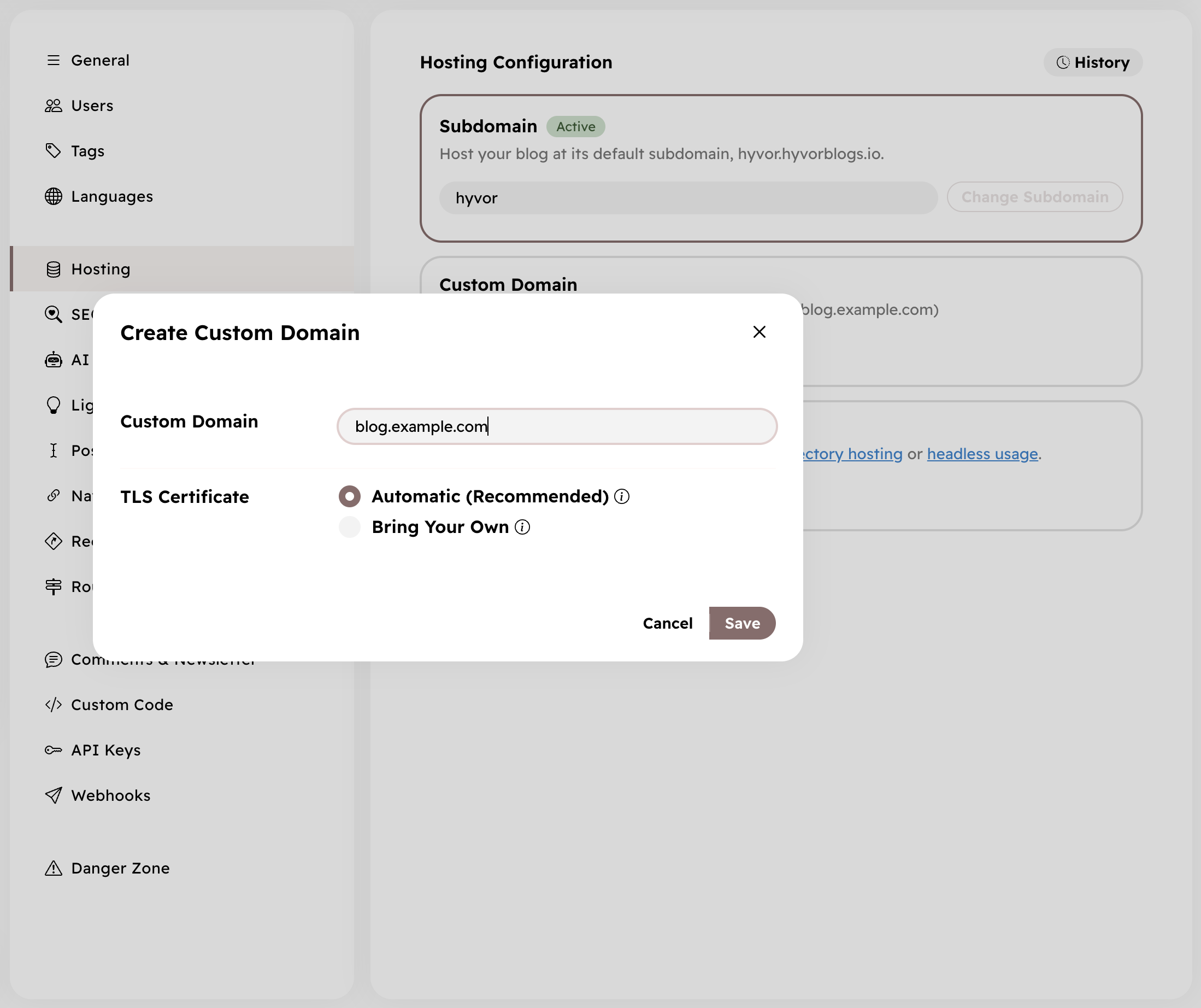 Custom Domain Settings